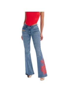 Ed Hardy Blue Boot-Cut Jeans with Red Graphic